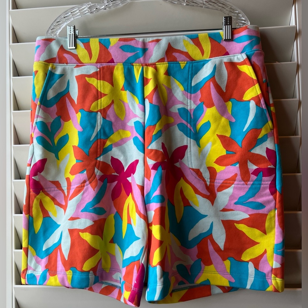LANDS END - SERIOUS SWEATS - SHORTS - NWT - L 14-16 TEAL/YELLOW/PINK
